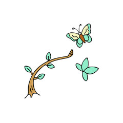 Nature scene with butterflies vector illustration