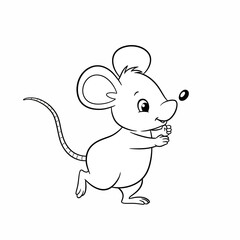 Adorable Cartoon Mouse Holding Cheese in a Playful Black and White Illustration