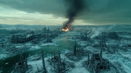 A desolate, icy wasteland, ravaged by fire