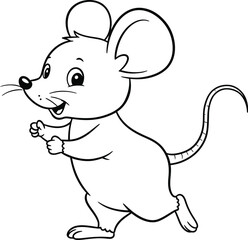 Adorable Cartoon Mouse Holding Cheese in a Playful Black and White Illustration