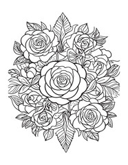 Realistic Garden Rose Line Art Coloring Page