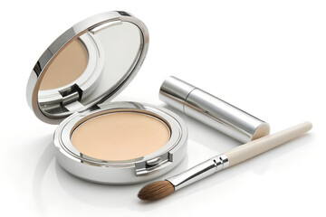 Cosmetic brushes with pink powder and blush suggest feminine beauty and glamourCosmetic brushes with pink powder and blush suggest feminine beauty and glamour