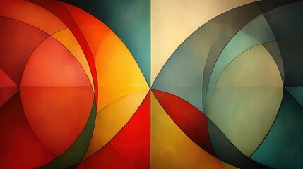 Fototapeta premium Vibrant, abstract geometric composition of intersecting shapes in a variety of colors