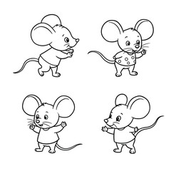 Adorable Cartoon Mouse Holding Cheese in a Playful Black and White Illustration