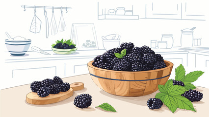Blackberry in bowl in kitchen Illustration vector design, Blackberry Illustration vector design