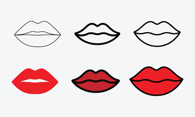 set of lips vector. Lips Icons  Line and Colors Filled Vector Style on White Background