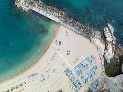 Aerial View of Beach and Sea in Sirolo, Italy