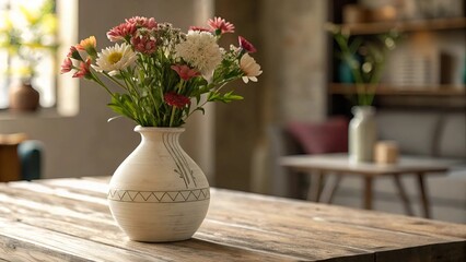 A large vase elegantly placed on a wooden table, showcasing its design against a natural backdrop
