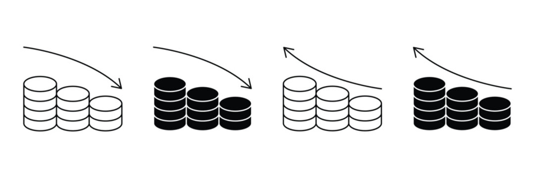Set of increase and decrease icon collection. Profit, stock market, growth, fall, arrow up symbol. Vector Illustration.