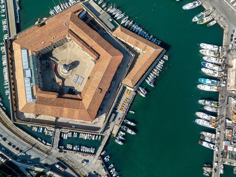 Aerial Views of Lazzaretto of Ancona and Marina in Central Italy