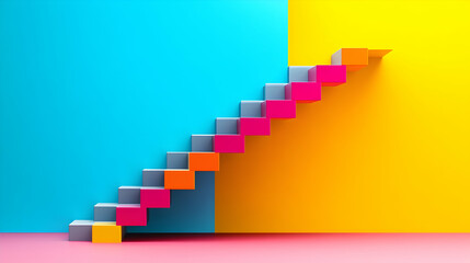 Fototapeta premium Colorful staircase ascending a vibrant wall