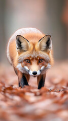 Obraz premium Red Fox Autumn Forest Portrait.
