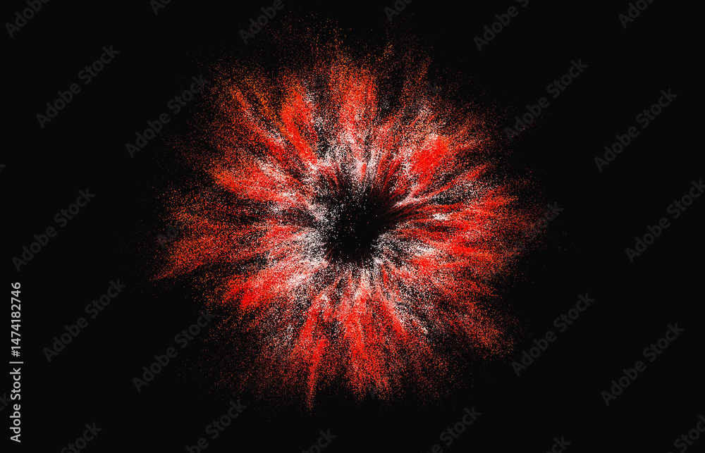 Aufkleber Digital particles shockwave explosion effect background. Radial sound explosion wave music visualization. 3d rendering