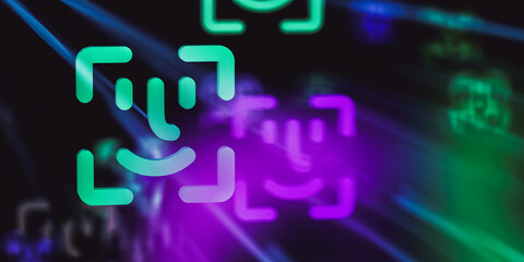 Abstract Face ID icon background. Cyber security protection concept. 3d rendering