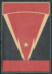 Retro Propaganda Poster. Stilisierte Sonnenstrahlen und Blitze. Banner oben und unten mit Copyspace