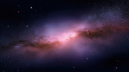 Galaxy with starry grain overlay glowing in cosmic space with infinite stars shining brightly