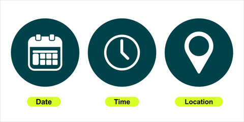 time, date, location vector icon with transparent background
