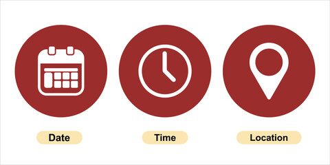 time, date, location vector icon with transparent background
