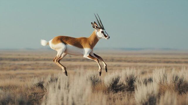 Graceful Springbok Leaping Across the Arid Plains, A Wildlife Scene, South African Nature