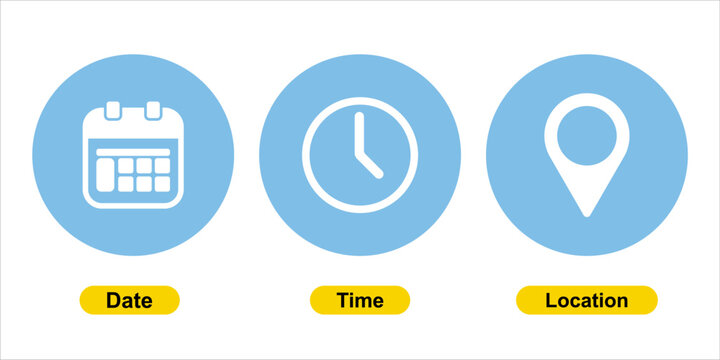 time, date, location vector icon with transparent background