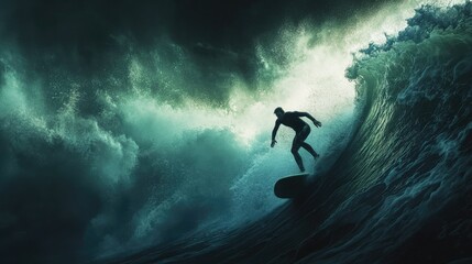 A surfer in a black wetsuit performs a dynamic maneuver on a wave, sending up splashes of water.