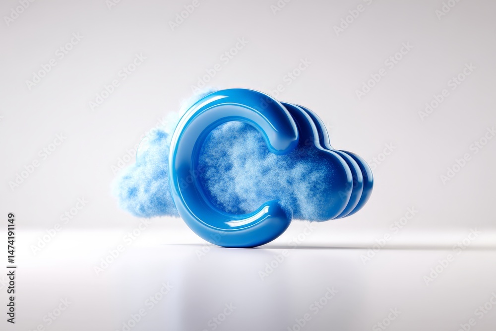 Leinwandbilder bright blue three-dimensional letter c floating above a fluffy cloud shape in a minimalist setting w
