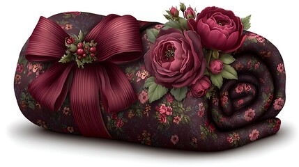 Luxurious Rolled Blanket with Roses  Bow.