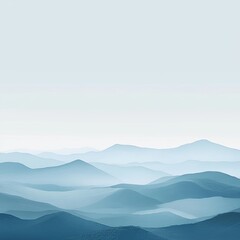 Misty mountain range, soft blues and grays. Tranquil, serene landscape