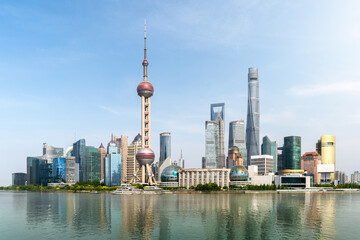 Shanghai Bund Lujiazui skyscraper cluster in day light