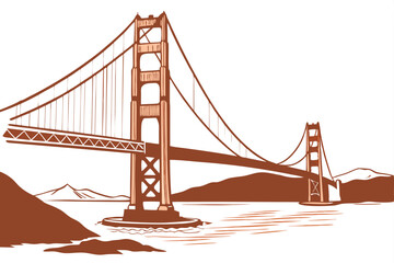 145 suspension bridge, golden gate bridge, orange architecture, minimalist illustration, architectural landmark, iconic san francisco landmark