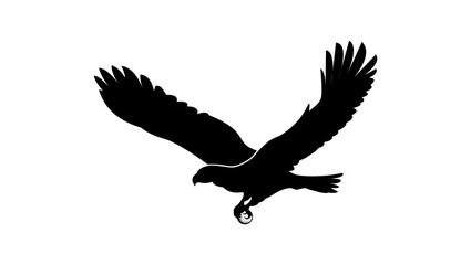 eagle with golf ball, black isolated silhouette