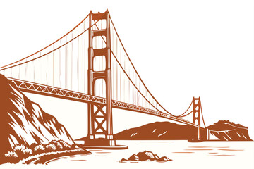 145 suspension bridge, golden gate bridge, orange architecture, minimalist illustration, architectural landmark, iconic san francisco landmark