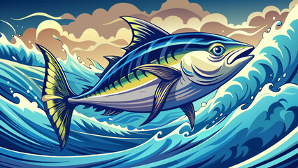  portrait Majestic tuna leaps gracefully from ocean waves Very beautiful