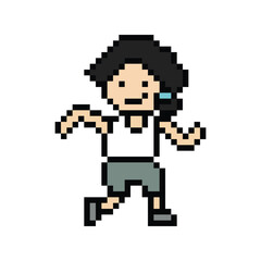 Obraz premium Pixel cartoon run exercise cute cartoon 8bit character woman lady run running jog cardio lifestyle decoration life style 8 bit female jog marathon exercise game 8 bit game vector.