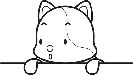 Curious Cartoon Kitten Peeking Over a Line