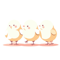 A minimalist and stylish digital illustration of three little chick, using clean shapes, soft pastel hues
