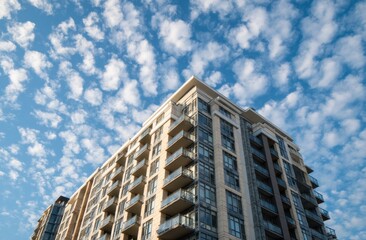 Fototapeta premium Apartment building rising beneath a patterned sky
