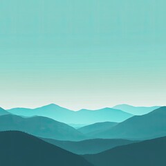 Fototapeta premium Serene mountain range vista. Soft hues of teal and pale blue blend to depict a tranquil mountain landscape