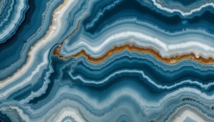 Obraz premium A stunning macro shot of a blue, white and gold agate stone texture, creating an abstract design.