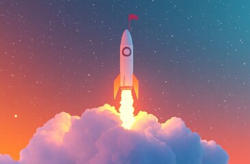 Rocket launch into starry night