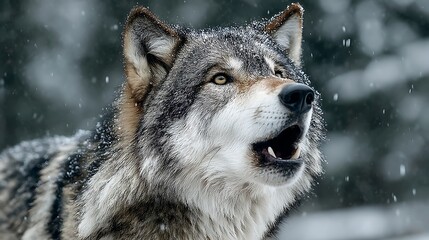 Obraz premium Majestic Grey Wolf Howling in Winter Snow.