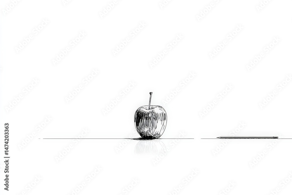 Aufkleber sketch of an apple with a pen on a clean surface in a minimalist setting