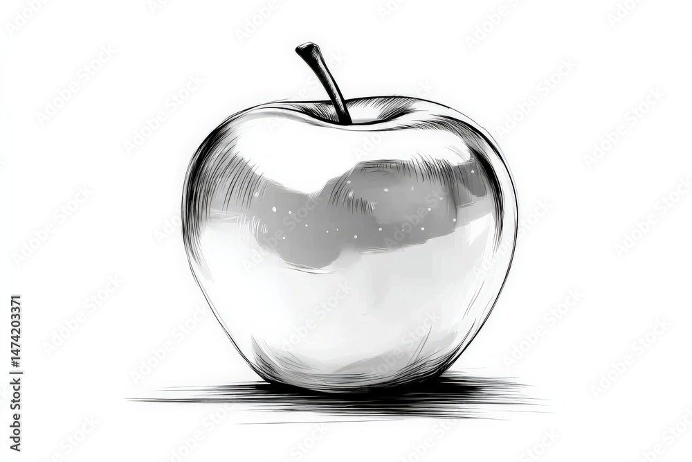 Aufkleber Sketch of a shiny apple resting on a plain surface with soft shadows during bright daylight
