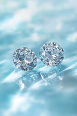 Two flawless diamonds on a light blue surface