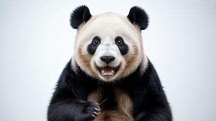 Fototapeta premium Shocked Surprised Panda Front View, Isolated on White Background, Cute and Expressive Animal Portrait