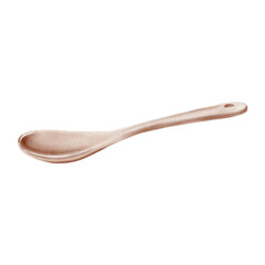 Ceramic dessert spoon peach minimalist watercolor painting, isolated on white. Handmade tableware art with warm pastel tones, perfect for packaging, branding or kitchen decor