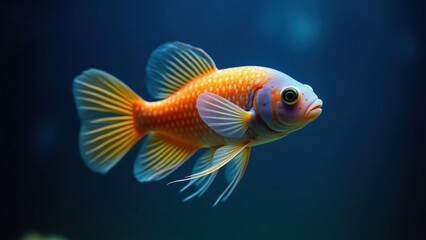 Fototapeta premium Colorful goldfish swimming in a clear aquarium habitat