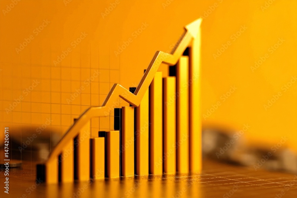 Aufkleber increasing bar graph representing business growth in a modern office environment with a vibrant back