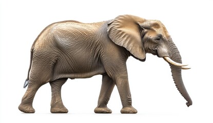 Fototapeta premium African Elephant Walking, Side Profile on White Background