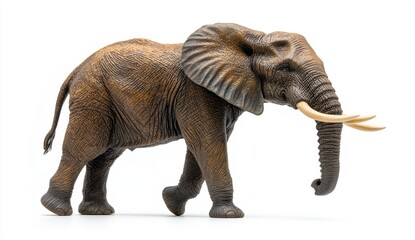 Obraz premium Brown Elephant Figurine on White Background Detailed Close Up